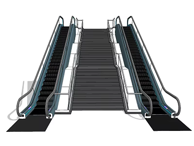 Modern Escalator Interior Design With Dual Escalators Staircase And Metal Handrails 3d model