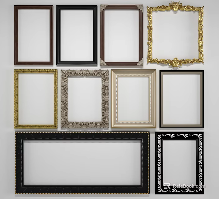 Classic And Modern Decorative Photo Frames With Wooden Gold Black Carved Designs 3d model 