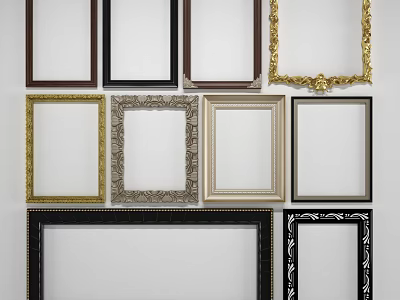 Classic And Modern Decorative Photo Frames With Wooden Gold Black Carved Designs 3d model