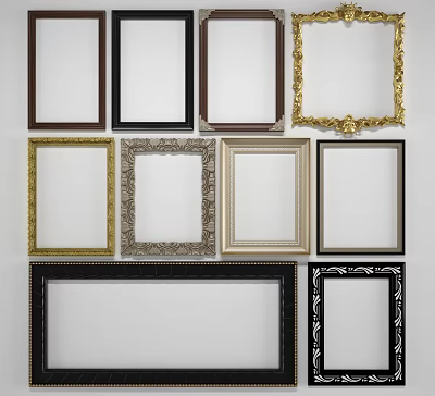 Classic And Modern Decorative Photo Frames With Wooden Gold Black Carved Designs 3d model