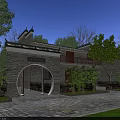 Traditional Chinese Arched Entrance Gate With Stone Brick Structure Tile Roof And Surrounding Trees