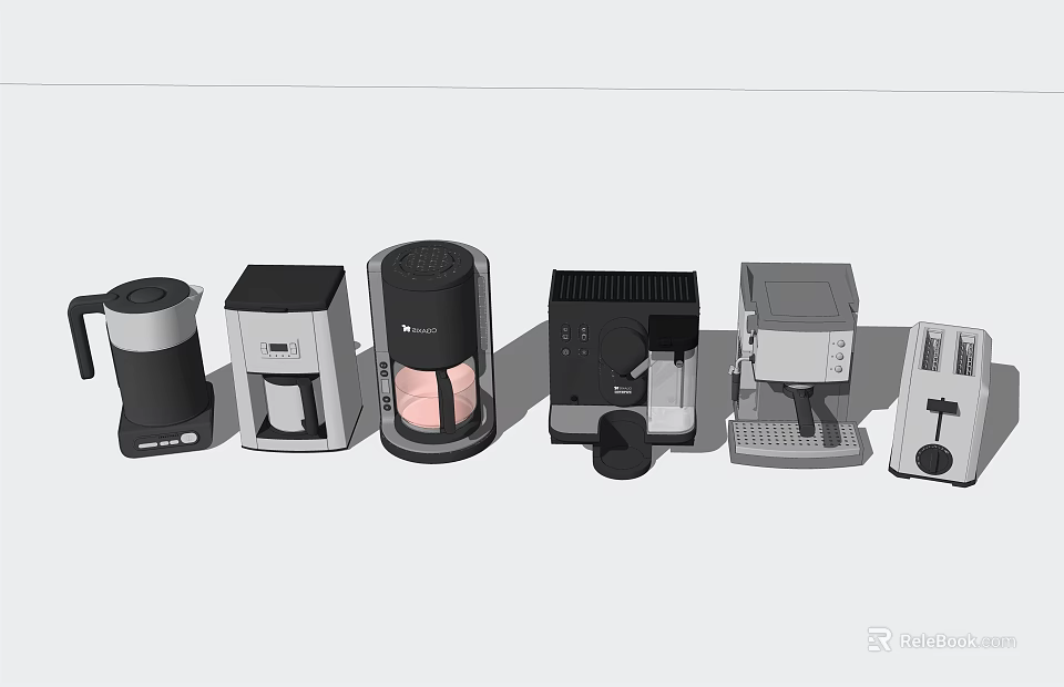 Various Modern Kitchen Appliances Collection With Coffee Maker Toaster And Blender 3d model 