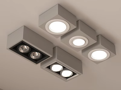 Modern Ceiling Downlights And Spotlights With Square Frames And Round Lights 3d model