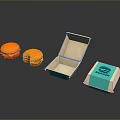 Whole and Bitten Burgers with Open Paper Boxes from Burger House on Dark Surface