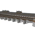 Traditional Chinese Covered Bridge With Tile Roof And Stone Piers Structure