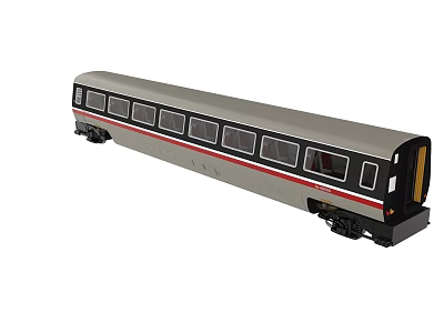 Gray Train Passenger Car With Red Stripe Multiple Windows And Black Base 3d model