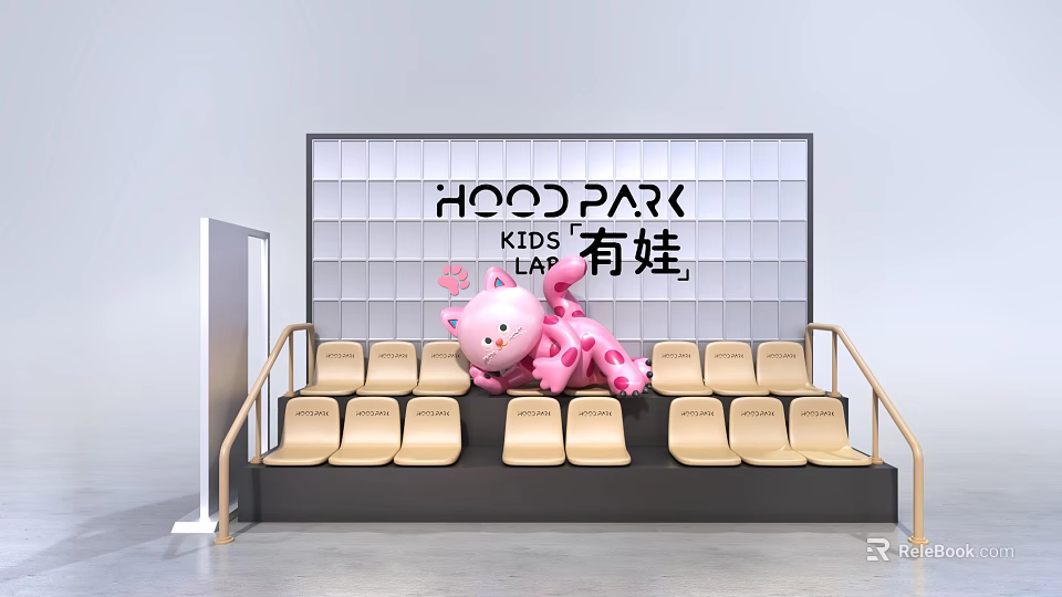 Hood Park Kids Interactive Zone With Pink Cartoon Doll And Yellow Seats 3d model 
