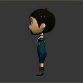 Cute Cartoon Game Movie Character with Brown Hair Big Eyes Holding Green Bucket Arms Outstretched
