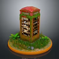 Vintage Telephone Booth Decorative Model With Red Roof Green Ivy Grass Stones And Circular Base
