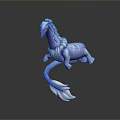 3D Mythical Game and Movie Character with White Blue Body Long Tail Open Mouth Leaping