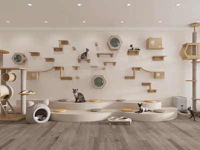 Pet Shop Interior With Cat Climbing Shelves Play Areas And Cozy Beds 3d model
