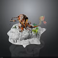 Fantasy Orange White Striped Character With Green Plants Red Ribbons On White Platform