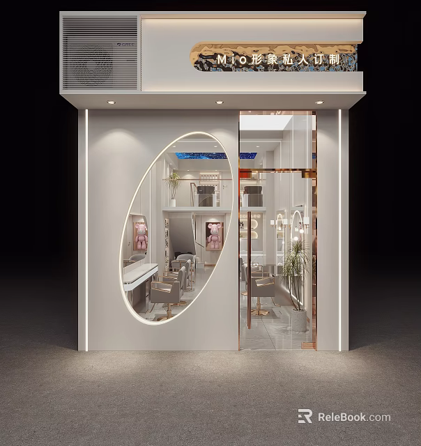Elegant Modern Beauty Hair Salon Interior Design With Glass Front Styling Chairs And Mirrors 3d model 