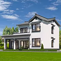 Modern Chinese Detached Villa Two Story Tile Roof White Walls With Swimming Pool And Greenery