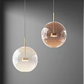 Two Modern Globe Pendant Lights With Transparent Glass Shade And Golden Frame For Interior Decor