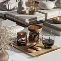 Natural Decorative Ornament Set With Pampas Grass Ceramic Vases Wooden Trays And Notebooks For Home Decor