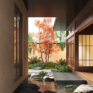 New Chinese Zen Courtyard Landscape Home Courtyard Waterscape Courtyard Plants 3d model