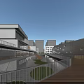 Modern School Campus With Glass Curtain Walls Terraced Walkways And Green Spaces