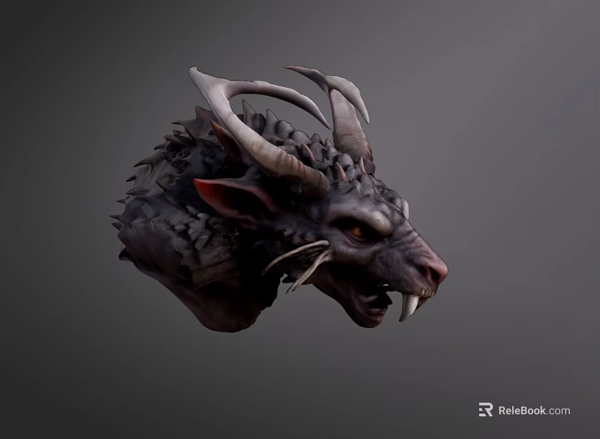 Fierce Dragon Head Game Movie Character With Horns Scales And Sharp Teeth 3d model 