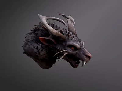 Fierce Dragon Head Game Movie Character With Horns Scales And Sharp Teeth 3d model