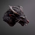Fierce Dragon Head Game Movie Character With Horns Scales And Sharp Teeth