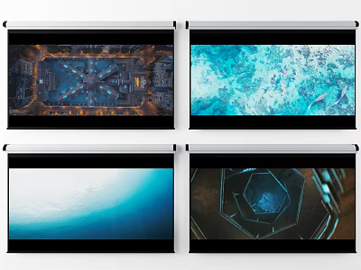 Projection Monitoring Systems Display Multiple Surveillance Scenarios Including City Underwater Sky And Tech Structures 3d model