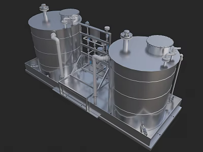 Industrial Stainless Steel Tanks Equipped With Pipes Valves And Metal Frame 3d model