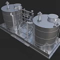 Industrial Stainless Steel Tanks Equipped With Pipes Valves And Metal Frame