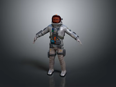 Astronaut Character With Red Alien Creature In Silver Space Suit Design 3d model