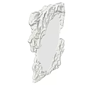 Modern Artistic Mirror With Textured White Frame Reflecting Indoor Plants And Decorative Wall Art