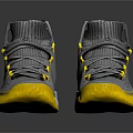 High Top Gray Knit Shoes With Yellow Accents And Sporty Design For Casual Wear