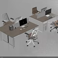 Modern Office Desks Featuring Wooden Desktop White Drawer Cabinets Computer Monitors And Office Chairs