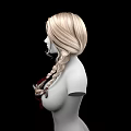 Long Blonde Double Braided Hair On Female Figure With Red Ribbons Decorating Chest
