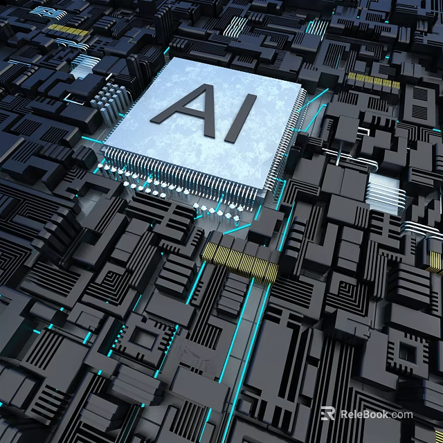 AI Driven Industrial Equipment Featuring Microchip and Electronic Components on Circuit Board 3d model