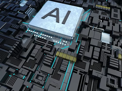 AI Driven Industrial Equipment Featuring Microchip and Electronic Components on Circuit Board 3d model
