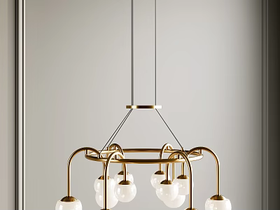 Modern Gold Metal Chandelier Design With Spherical Glass Lights And Hanging Structure 3d model