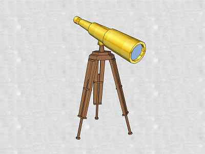 Commercial Equipment Golden Telescope With Wooden Tripod Stand For Business Use 3d model