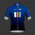 Blue Cycling Jersey With Yellow White Light Blue Stripes And Logos On Sleeves