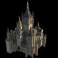 Ancient Gothic Architecture With Spires Stone Structure And Tall Towers Windows 3d model