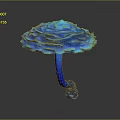 Unique Blue Flower Shaped Mushroom With Curved Stem On Dark Background 3d model