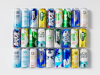 Variety of Colorful Beverage Cans With Different Brands And Assorted Flavors Neatly Arranged 3d model