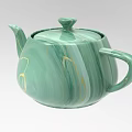 Elegant Green Teapot With Smooth Marble Pattern And Golden Veins Design 3d model