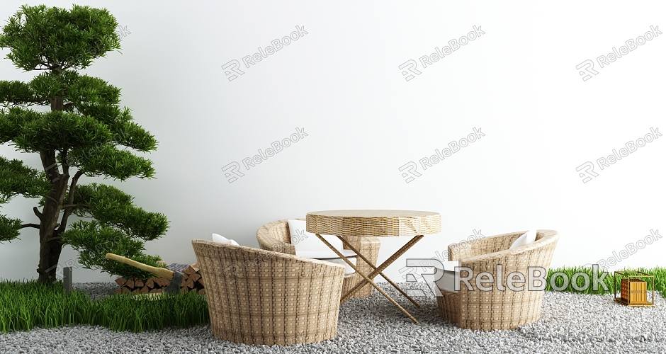 Modern Outdoor Table and Chair Courtyard Landscape Sketch model