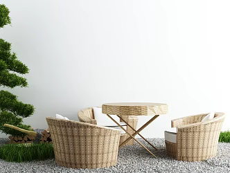 Modern Outdoor Table and Chair Courtyard Landscape Sketch 3d model