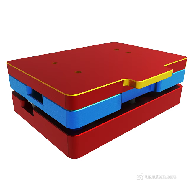 Multi Layered Rectangular Object With Red Blue And Yellow Shiny Layers 3d model 