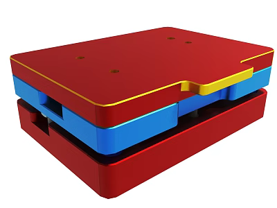 Multi Layered Rectangular Object With Red Blue And Yellow Shiny Layers 3d model