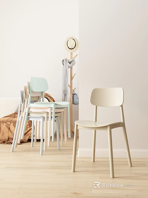 Modern Simple Dining Chairs In Soft Colors Light Green Pink Beige For Living Room Interior 3d model 