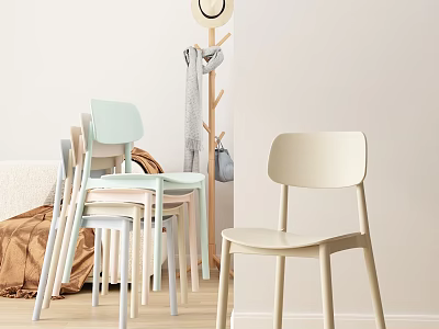 Modern Simple Dining Chairs In Soft Colors Light Green Pink Beige For Living Room Interior 3d model