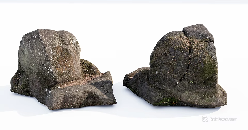 Natural Stone Wood Decor Pieces with Rough Surface and Mossy Details 3d model 