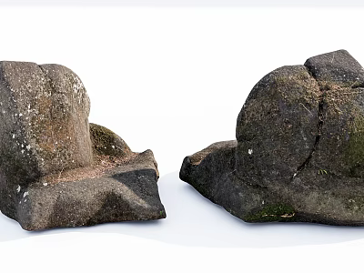 Natural Stone Wood Decor Pieces with Rough Surface and Mossy Details 3d model